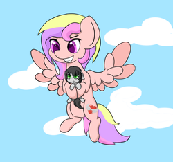 Size: 1600x1500 | Tagged: safe, artist:unicodingunicorn, oc, pegasus, pony, female, flying, male, mother and son