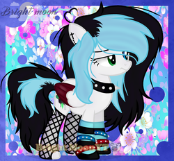 Size: 1024x949 | Tagged: safe, artist:sleppchocolatemlp, oc, oc only, oc:gothica ink, pegasus, pony, choker, clothes, female, fishnet stockings, heterochromia, mare, socks, solo, spiked choker, striped socks, two toned wings