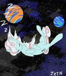 Size: 832x960 | Tagged: safe, artist:jetn-in-dark, oc, oc only, oc:inverse, earth pony, pony, falling, female, mare, planet, sleeping, solo, space, zzz