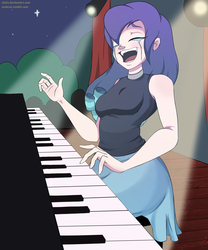 Size: 2952x3543 | Tagged: safe, artist:vesmirart, coloratura, human, g4, my little pony: friendship is magic, the mane attraction, clothes, crying, female, high res, humanized, musical instrument, piano, scene interpretation, solo, the magic inside