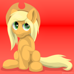 Size: 2400x2400 | Tagged: safe, artist:bluesparkks, applejack, earth pony, pony, g4, female, high res, red background, simple background, sitting, solo
