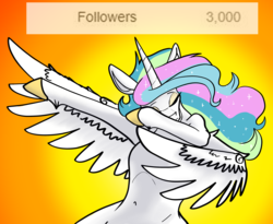 Size: 3653x2994 | Tagged: safe, artist:greyscaleart, princess celestia, alicorn, pony, g4, belly button, dab, eyes closed, female, gradient background, high res, mare, milestone, solo, tumblr, wing dab