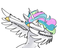 Size: 3653x2994 | Tagged: safe, artist:greyscaleart, princess celestia, alicorn, pony, g4, belly button, dab, eyes closed, female, high res, mare, milestone, simple background, solo, transparent background, wing dab