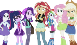 Size: 1973x1147 | Tagged: safe, artist:php77, editor:php77, applejack, fluttershy, rainbow dash, rarity, sci-twi, starlight glimmer, sunset shimmer, twilight sparkle, equestria girls, equestria girls specials, g4, my little pony equestria girls: mirror magic, simple background, transparent background