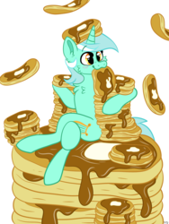 Size: 2400x3200 | Tagged: safe, artist:spindlespice, lyra heartstrings, pony, unicorn, g4, eating, female, food, high res, nom, pancakes, simple background, solo, sparkles, transparent background