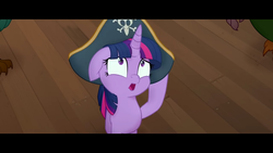 Size: 1280x720 | Tagged: safe, screencap, twilight sparkle, alicorn, pony, g4, my little pony: the movie, cute, female, hat, looking up, open mouth, pirate hat, solo, twiabetes, twilight sparkle (alicorn)