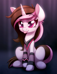 Size: 1074x1400 | Tagged: safe, artist:sharemyshipment, oc, oc only, oc:eclipsed moonwolf, pony, unicorn, clothes, cute, mlem, silly, solo, tongue out, weapons-grade cute