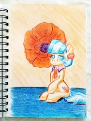 Size: 2214x2952 | Tagged: safe, artist:shoeunit, coco pommel, earth pony, pony, g4, colored pencil drawing, female, flower, high res, mare, solo, traditional art