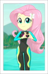 Size: 625x960 | Tagged: safe, artist:charliexe-edits, edit, edited edit, fluttershy, equestria girls, equestria girls series, forgotten friendship, g4, adorasexy, cute, female, fluttershy's wetsuit, heart hands, looking at you, sexy, show accurate, shyabetes, solo, wetsuit