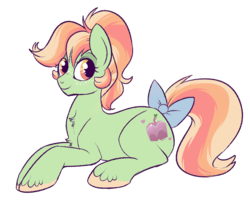 Size: 900x736 | Tagged: safe, artist:lulubell, oc, oc only, oc:opal apple, earth pony, pony, bow, female, magical lesbian spawn, mare, next generation, offspring, parent:applejack, parent:rainbow dash, parents:appledash, simple background, solo, tail bow, trans female, transgender, transparent background