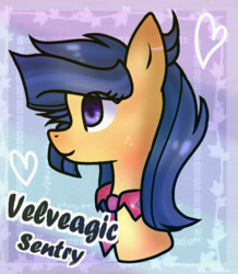 Size: 1242x1423 | Tagged: safe, artist:spectrumnightyt, oc, oc only, oc:velvet sentry, pony, bust, female, mare, necktie, offspring, parent:flash sentry, parent:twilight sparkle, parents:flashlight, portrait, solo