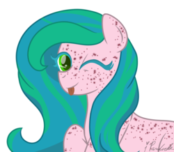 Size: 1024x893 | Tagged: safe, artist:ipandacakes, oc, oc only, oc:river lily, earth pony, pony, female, mare, one eye closed, simple background, solo, tongue out, transparent background, wink