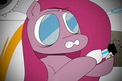 Size: 1080x720 | Tagged: safe, pinkie pie, earth pony, pony, g4, eyebrows, eyebrows visible through hair, female, frown, mare, meme, pinkamena diane pie, solo, teeth, wat