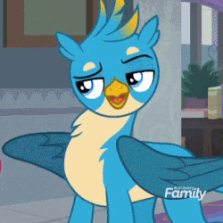 Size: 385x385 | Tagged: safe, screencap, gallus, griffon, g4, school daze, animated, cropped, discovery family logo, male, sassy, solo, wing hands
