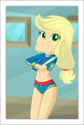 Size: 1240x1835 | Tagged: safe, artist:charliexe-edits, edit, edited edit, applejack, equestria girls, g4, my little pony equestria girls: better together, belly button, cute, female, geode of super strength, jackabetes, looking at you, magical geodes, midriff, solo, undressing