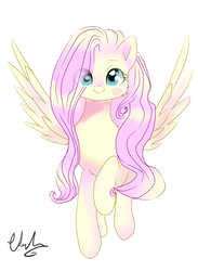 Size: 1024x1400 | Tagged: safe, artist:latia122, fluttershy, pegasus, pony, g4, blushing, cute, female, looking at you, mare, shyabetes, simple background, smiling, solo, white background