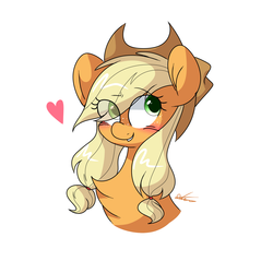 Size: 1500x1500 | Tagged: safe, artist:dddreamdraw, applejack, earth pony, pony, g4, blushing, bust, chest fluff, cute, eye clipping through hair, female, heart, jackabetes, signature, simple background, solo, white background