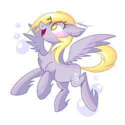 Size: 1000x1000 | Tagged: safe, artist:dddreamdraw, derpy hooves, pegasus, pony, g4, blushing, bubble, chest fluff, cute, derpabetes, eye clipping through hair, female, floppy ears, heart, leg fluff, mare, open mouth, signature, simple background, smiling, solo, spread wings, unshorn fetlocks, white background, wings
