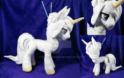 Size: 1024x647 | Tagged: safe, artist:doctorkoda, oc, oc only, oc:michael, pony, unicorn, colored horn, horn, irl, male, photo, plushie, solo, stallion, watermark
