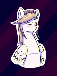 Size: 750x1000 | Tagged: safe, artist:zorreta, oc, oc only, oc:zorreta, pegasus, pony, blushing, female, floral head wreath, flower, solo