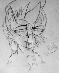 Size: 1819x2263 | Tagged: safe, artist:xxfrostflashxx, oc, oc only, oc:passel, pony, chest fluff, fangs, sketch, smiling, solo, traditional art