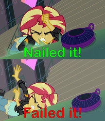 Size: 1617x1872 | Tagged: safe, edit, edited screencap, editor:sonic ranger, screencap, sunset shimmer, equestria girls, friendship games bloopers, g4, my little pony equestria girls: friendship games, blooper, comparison, dab, fail, failed it, nailed it