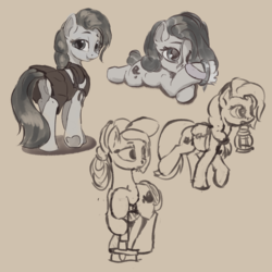 Size: 5000x5000 | Tagged: safe, artist:drafthoof, oc, oc only, oc:oil drop, pony, absurd resolution, butt, cap, clothes, dress, female, hairbrush, hat, lamp, mare, mouth hold, plot, shovel, solo