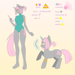 Size: 4093x4093 | Tagged: safe, artist:wernex, oc, oc:golden secret, pony, anthro, absurd resolution, clothes, female, mare, one-piece swimsuit, reference sheet, solo, swimsuit, trans female, transgender