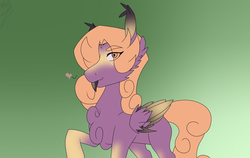 Size: 1900x1200 | Tagged: safe, artist:moonakart13, artist:moonaknight13, oc, oc:sunstream, changeling, pegasus, pony, changeling oc, curly hair, disguise, disguised changeling, horned wing, markings, tongue out