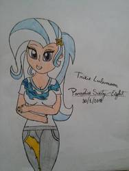 Size: 1224x1632 | Tagged: safe, artist:faucon1980s, trixie, equestria girls, g4, breasts, cleavage, female, human coloration, solo, traditional art