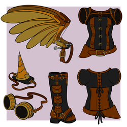 Size: 5000x5000 | Tagged: safe, artist:xexus, absurd resolution, clothes, item, items, reference sheet, steampunk