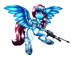 Size: 3276x2605 | Tagged: safe, artist:ikuvaito, oc, oc only, oc:lucid heart, pegasus, pony, gun, high res, simple background, sniper, solo, starcraft, terran, transparent background, weapon