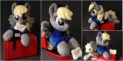 Size: 2000x1000 | Tagged: safe, artist:burgunzik, derpy hooves, pony, g4, clothes, irl, letter, mailbox, photo, plushie, solo