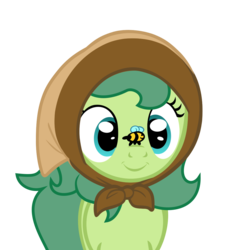 Size: 980x1080 | Tagged: safe, artist:kody02, oc, oc only, oc:silly numptie, bee, earth pony, pony, g4, the parent map, babushka, clothes, cute, digital art, disgruntled, female, headscarf, insect on nose, looking at something, looking at you, mare, mlplounge, ocbetes, reddit, scarf, simple background, smiling, solo, transparent background, vector, wide eyes