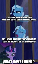 Size: 500x843 | Tagged: safe, trixie, twilight sparkle, alicorn, pony, unicorn, g4, no second prances, female, image macro, implied lesbian, implied shipping, implied sunset shimmer, implied sunsetsparkle, lesbian, meme, ship:twixie, shipping, twilight sparkle (alicorn)