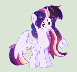 Size: 1568x1472 | Tagged: dead source, safe, artist:rainbows-skies, oc, oc only, oc:celestial moon, alicorn, pony, alicorn oc, ethereal mane, female, galaxy mane, magical lesbian spawn, mare, offspring, parent:rainbow dash, parent:twilight sparkle, parents:twidash, race swap, simple background, solo