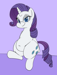 Size: 2000x2601 | Tagged: safe, artist:felsette, rarity, pony, g4, abstract background, bedroom eyes, belly, belly button, chubby, fat, female, high res, hoofy-kicks, raritubby, sitting, solo, squishy