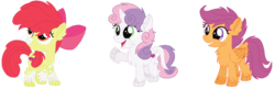 Size: 928x300 | Tagged: safe, artist:bezziie, apple bloom, scootaloo, sweetie belle, earth pony, pony, g4, alternate design, cutie mark crusaders, simple background, transparent background