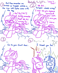 Size: 1280x1611 | Tagged: safe, artist:adorkabletwilightandfriends, twilight sparkle, oc, oc:greg, alicorn, pony, unicorn, comic:adorkable twilight and friends, g4, adorkable, adorkable twilight, ass up, bed, cellphone, comic, crying, cute, dork, emotions, glowing, glowing horn, happy, horn, lineart, longing, lying down, magic, magic aura, night, phone, relationships, romance, sad, sheet, slice of life, smartphone, surprised, tears of joy, telekinesis, twilight sparkle (alicorn)