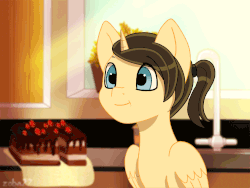 Size: 1000x750 | Tagged: safe, artist:zobaloba, oc, oc only, oc:eternal light, alicorn, human, pony, alicorn oc, animated, cake, commission, eating, food, frame by frame, gif, hand, heart eyes, male, offscreen character, stallion, wingding eyes, ych example, ych result