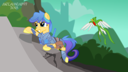 Size: 3999x2249 | Tagged: safe, artist:metalhead97, oc, oc only, oc:starry steps, bird, pony, adventure, armor, female, forest, guatemala, high res, mare, mayan, quetzal, ruins, show accurate, solo