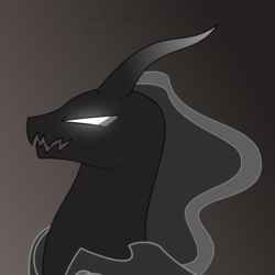 Size: 1247x1247 | Tagged: safe, artist:unnk, pony of shadows, alicorn, pony, shadow pony, g4, adorabolical, bust, curved horn, cute, dark magic, darkness, evil, evil grin, flowing mane, glowing eyes, grin, horn, magic, male, shadorable, smiling, solo, stallion