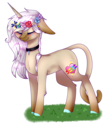 Size: 2004x2229 | Tagged: safe, artist:honeybbear, oc, oc only, oc:kairii, pony, unicorn, eyes closed, female, floral head wreath, flower, high res, mare, simple background, solo, transparent background