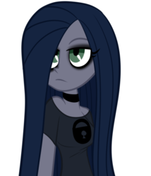 Size: 600x700 | Tagged: dead source, safe, artist:wubcakeva, oc, oc only, oc:minkie pie, fanfic:muffins, equestria girls, g4, clothes, equestria girls-ified, fanfic art, female, obsidian pie, shirt, simple background, solo, transparent background