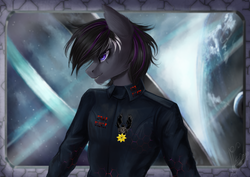Size: 1024x724 | Tagged: safe, artist:zefirayn, oc, oc only, anthro, anthro oc, clothes, commission, digital art, male, medal, solo, stallion, uniform, vexel, ych result