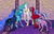 Size: 1000x647 | Tagged: safe, artist:foxenawolf, princess celestia, princess luna, twilight sparkle, oc, oc:starry path, oc:wandering path, alicorn, pony, fanfic:cosmic lotus, g4, alicorn oc, fanfic, fanfic art, parent:princess luna, parent:twilight sparkle, twilight sparkle (alicorn)