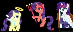 Size: 935x416 | Tagged: safe, rarity, pony, g4, black background, haylo, shoulder angel, shoulder devil, simple background