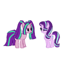 Size: 2500x2000 | Tagged: safe, artist:sodadoodle, aria blaze, starlight glimmer, pony, unicorn, g4, colored sketch, duo, duo female, equestria girls ponified, female, high res, look-alike, ponified, simple background, sketch, transparent background, unicorn aria blaze