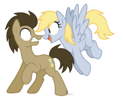Size: 2400x1900 | Tagged: safe, artist:yaco, derpy hooves, doctor whooves, time turner, earth pony, pegasus, pony, g4, duo, female, male, mare, ship:doctorderpy, shipping, simple background, stallion, straight, surprised, transparent background