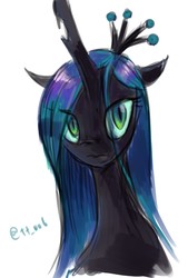 Size: 1377x2039 | Tagged: safe, artist:oberon826, queen chrysalis, changeling, changeling queen, g4, crown, female, jewelry, looking at you, regalia, simple background, solo, white background